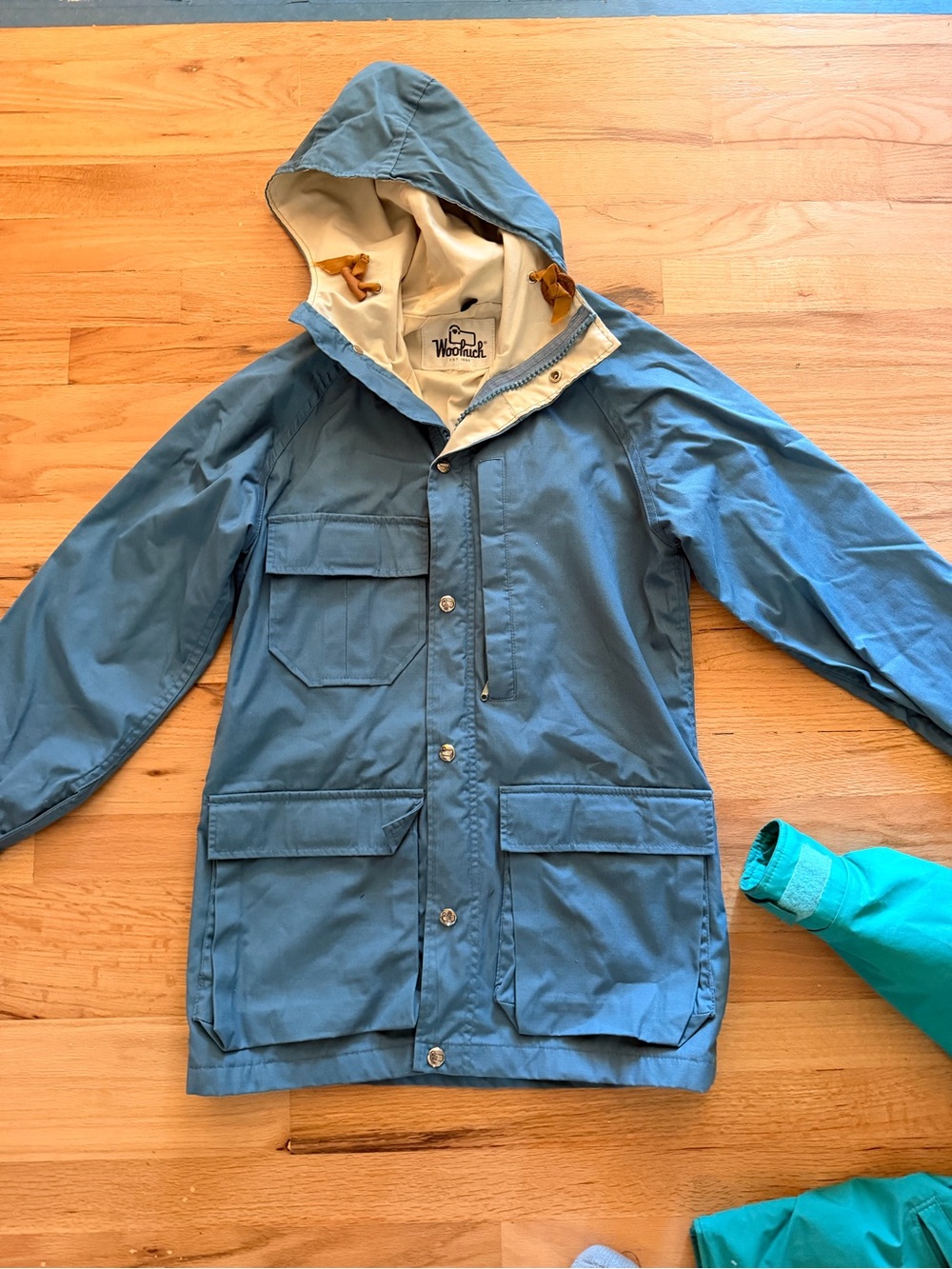 Woolrich Light Blue Hooded Field Jacket with Cream Lining